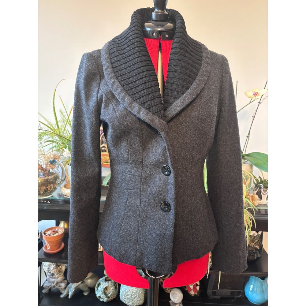 RW&CO. peacoat women size S wool blend gray ribbed knit shawl collar jacket